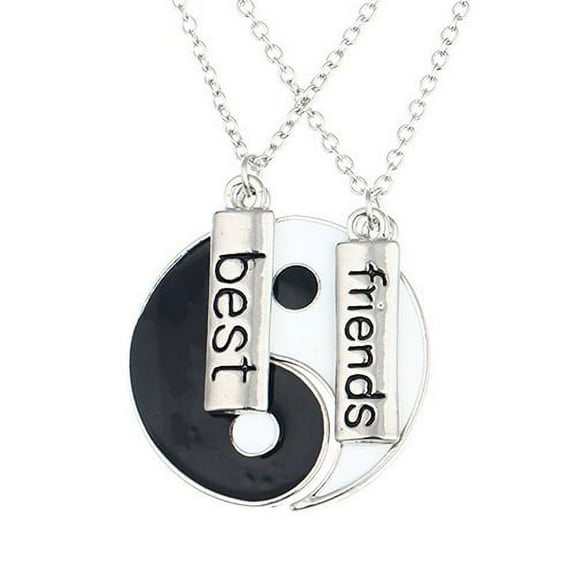 bestolf 2 Pcs/Set Best Friends Tai Chi Yin Yang Carved Bar Pendant Split Necklace Gift