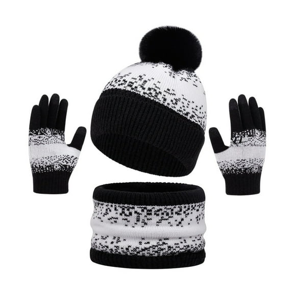 bestolf 3Pcs/Set Hat Scarf Gloves Set Plush Ball Decor Hat Thickened Plush Lining Neck Gaiter Touch Screen Gloves Set