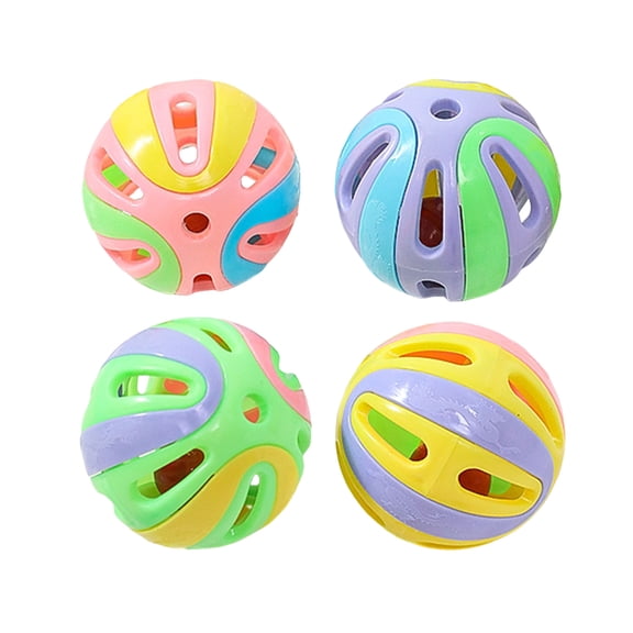 bestolf 4Pcs Cat Bell Ball Toys Colorful Jingle Balls Cat Interactive Play Toy Hollow Ball with Bell Toy for Kittens