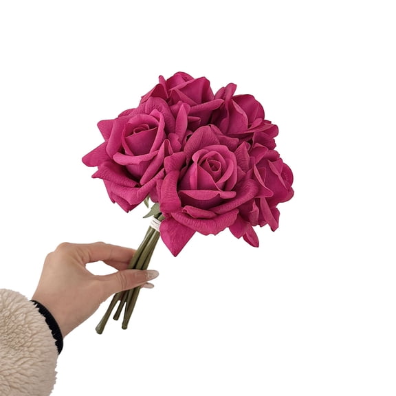 bestolf 5 Bundles Real Touch Rose Flower Artificial Big Bloom Faux Rose for Home Office Wedding Party Decor Indoor Floral Arrangements Table Centerpieces