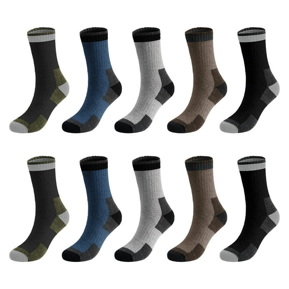 bestolf 5 Pairs Men Warm Socks Fleece Lined Crew Socks Color Block Thickened Thermal Socks for Daily Wear Street Work Sports