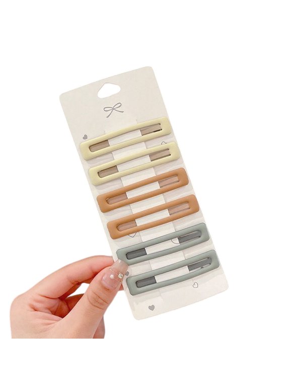 6Pcs Hairpin Matte Color Rectangular Hair Clips Stable BB Clip Face Slimming Versatile Hair Styling Tool (B )