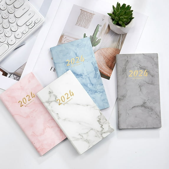 bestolf A6 2024 English Planner Faux Leather Hardcover Ribbon Bookmark No Bleed Thick Paper Daily Weekly Schedule Time Management Notebook Journal Student Dairy