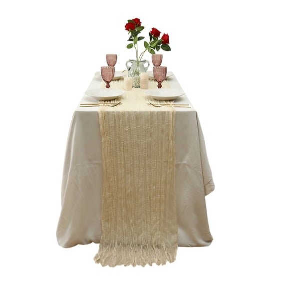 bestolf Boho Cheesecloth Table Runner Rustic Wrinkled Table Runner Elegant Table Runner for Wedding Bridal Shower Party Dining Table Decor