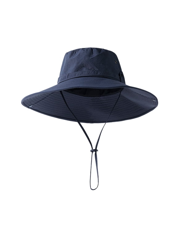 Bucket Hat Extra Large Brim Adjustable Fit Fisherman Hat Windproof Buckle Foldable Travel UV Blocking Hat (Navy Blue )