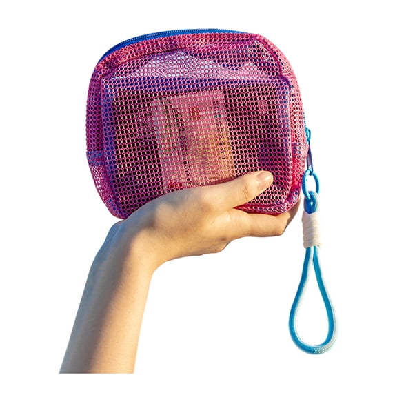 bestolf Cosmetic Storage Bag Mesh Design Compact Organizer with Lanyard Portable Bag for Toiletries Makeup Accessories (Rose Red B)