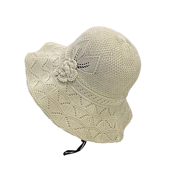 bestolf Fisherman Hat Three-Dimensional Flower Decoration Summer Sun Hat Hollow Crochet Large Brim Sun Protection Hat