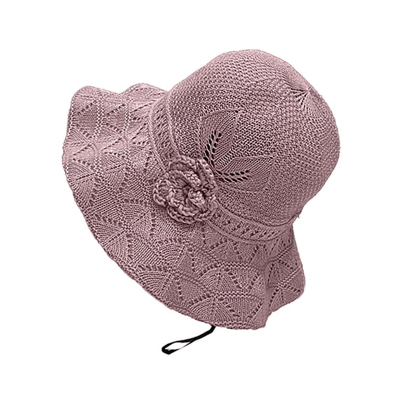 bestolf Fisherman Hat Three-Dimensional Flower Decoration Summer Sun Hat Hollow Crochet Large Brim Sun Protection Hat (Purple )