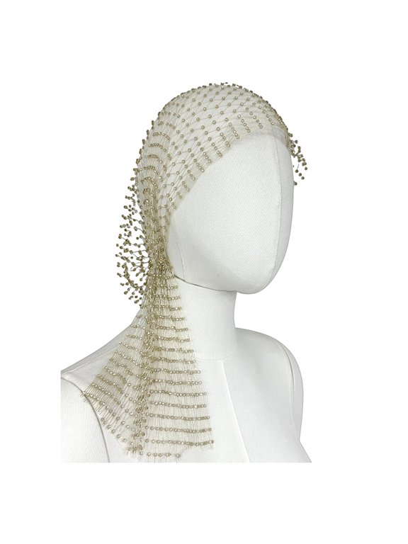 Fishnet Hat Sparkling Rhinestones Elastic Mesh Headband with Geometric Pattern Summer Beach Party Nightclub Rave Hair Accessory