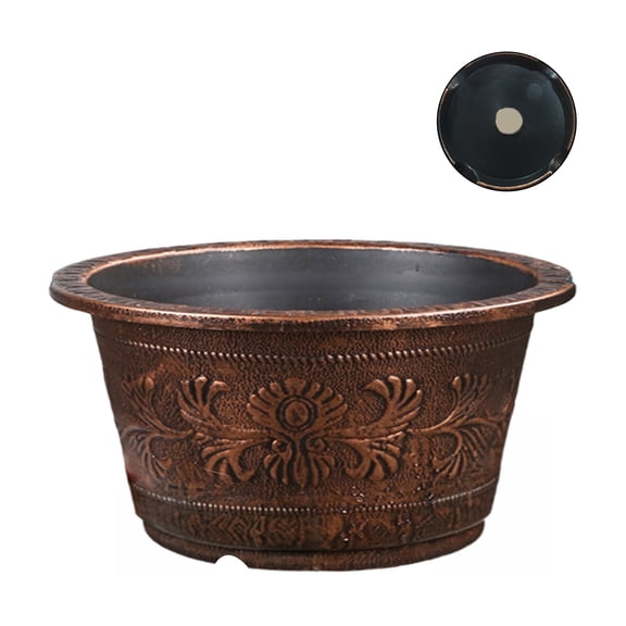 bestolf Flower Pot Thickened Resin Decorative Planter with Drainage Holes Bronze Embossed Garden Flower Pot (Perforated S)