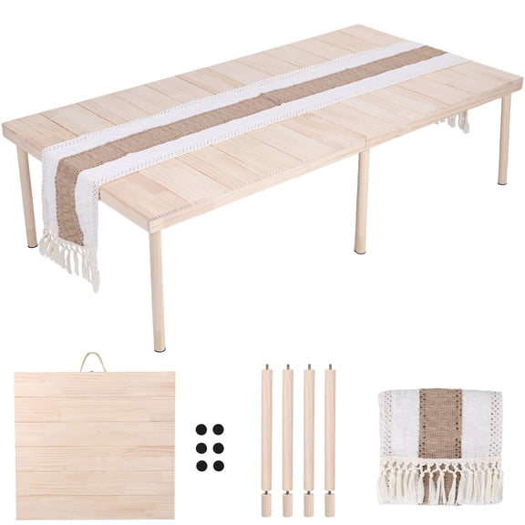 bestolf Folding Picnic Table with Table Runner,Portable Boho Low Picnic Table for Indoor Outdoor,60" x 30" Wooden Table with Adjustable Height for Camping,Wedding,Beach,Garden,Party