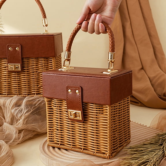 bestolf Gift Basket Woven Rattan Carrying Basket Handheld Candy Tote Basket Party Favor for Wedding