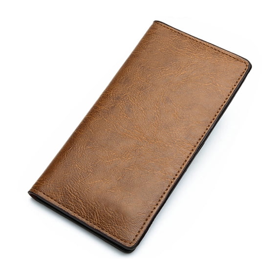 bestolf Men Long Wallet Slim Card Wallet with Multiple Card Slots ID Card Window Artificial Leather Bifold Wallet Gift for Dad Husband (Khaki )