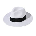 thumbnail image 1 of bestolf Panama Hat Women Men Wide Brim Straw Beach Hat Ribbon Decor Elastic Fit Summer Sun Hat Vacation Accessory (White ), 1 of 8