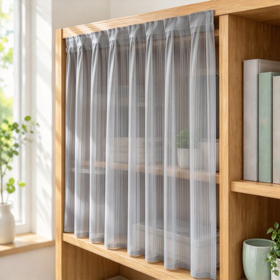 bestolf Self Adhesive Closet Curtain, Privacy Closet Drape, Light Filtering Gauze Curtain with Hook-And-Loop Strip for Bedroom Living Room, 1 Panel-M,Grey