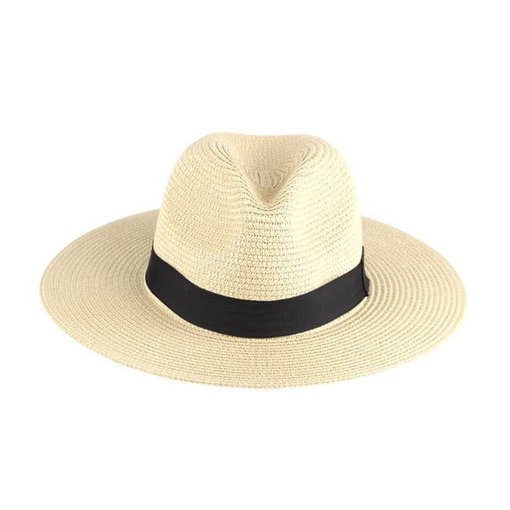 bestolf Straw Hat High-Density Natural Straw Fabric Lightweight Sun Protection Wide Brim Flat Top Summer Hat (Beige )