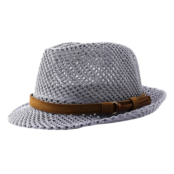 bestolf Summer Sun Protection Jazz Hat, Hand-Knitted Mesh Hat, Hand-made Hollow Braided Hat with Belt Decor