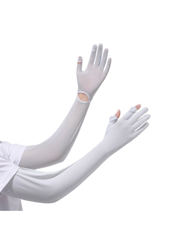 Sun Protection Long Gloves, Cooling Arm Sleeves, Palm, Full Finger UV Protection Gloves for Driving Cycling Hiking Summer Use (Light Gray )