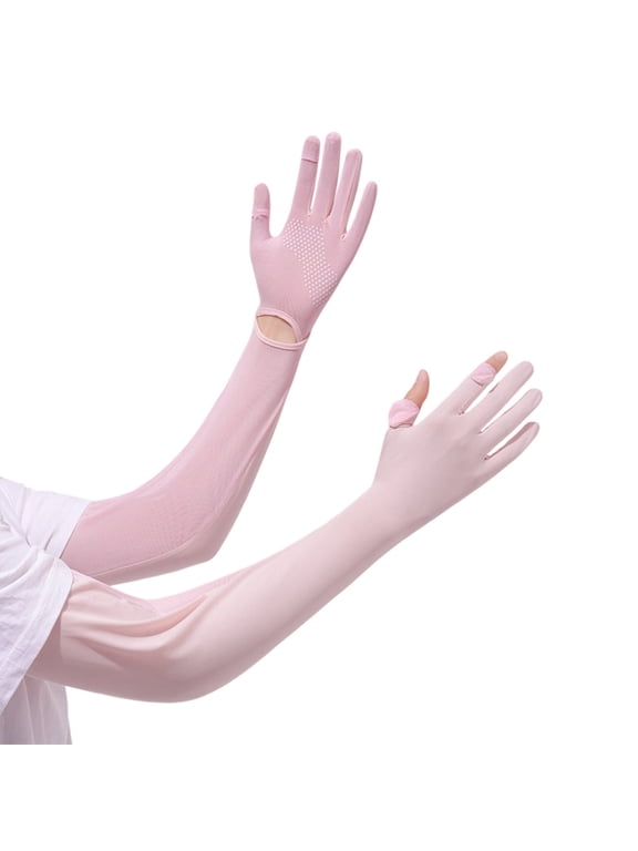 Sun Protection Long Gloves, Cooling Arm Sleeves, Palm, Full Finger UV Protection Gloves for Driving Cycling Hiking Summer Use (Pink )