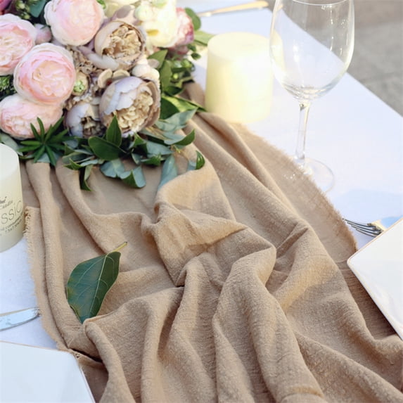 bestolf Table Runner, Rustic Fringed Cotton Table Runner, Farmhouse Table Runner for Dining Table Home Wedding Party Bridal Shower