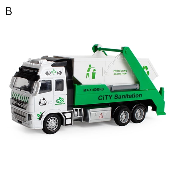 bestolf Toy Car Pull Back Alloy Vehicle Model Engineering Garbage Sanitation Truck