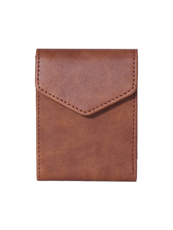Vertical Card Wallet Slim Card Holder Cash Wallet Snap Button Closure Retro Faux Leather Wallet Gift for Men (Brown )