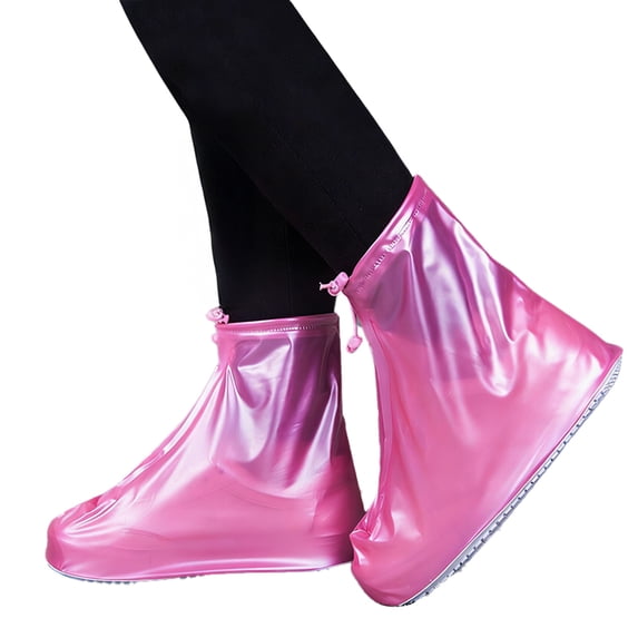 bestolf Waterproof Reusable Shoe Covers Rain Shoe Covers Shoe Protectors with Zipper And Drawstring for Men Women Rain Snow Mud Protection (Pink S)