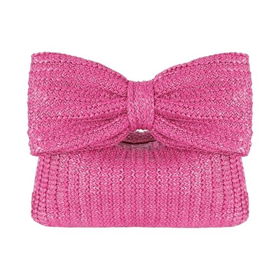 bestolf Women Clutch Bag Crescent Shape Bohemian Style Foldable Bow Handle Zipepr Closure Straw Braided Solid Color Portable Summer Beach Vacation Handbag