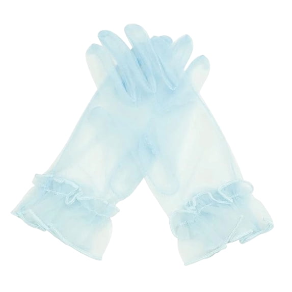 bestolf Women Ruffle Tulle Gloves Sheer Wrist Gloves Retro Style Wedding Bridal Short Gloves for Prom Evening Cosplay Party Stage Costume (Light Blue )