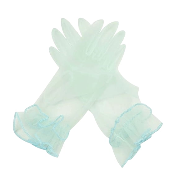 bestolf Women Ruffle Tulle Gloves Sheer Wrist Gloves Retro Style Wedding Bridal Short Gloves for Prom Evening Cosplay Party Stage Costume (Light Green )