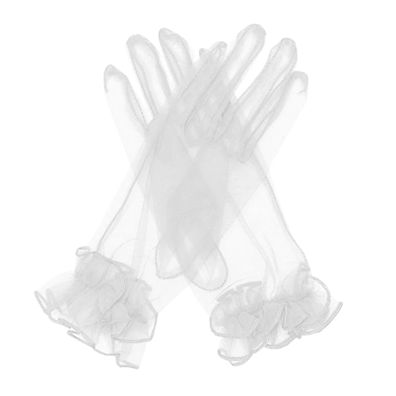 bestolf Women Ruffle Tulle Gloves Sheer Wrist Gloves Retro Style Wedding Bridal Short Gloves for Prom Evening Cosplay Party Stage Costume (White )