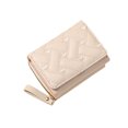 thumbnail image 1 of bestolf Women Stylish Tri-Fold Wallet Embroidered Heart Cash Wallet Mini Card Holder Wallet with Zippered Coin Pocket for Dating Shopping (Beige ), 1 of 8