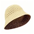 thumbnail image 1 of bestolf Women Summer Basin Hat Pure Color Hollow Design Fisherman Hat Travel Sun Protection Bucket Hat (Beige1 ), 1 of 8