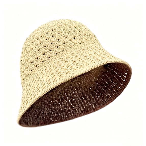 bestolf Women Summer Basin Hat Pure Color Hollow Design Fisherman Hat Travel Sun Protection Bucket Hat (Beige1 )