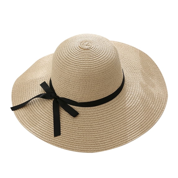 bestolf Women Summer Travel Beach UV Protection Bowknot Wide Brim Straw Hat Sun Cap