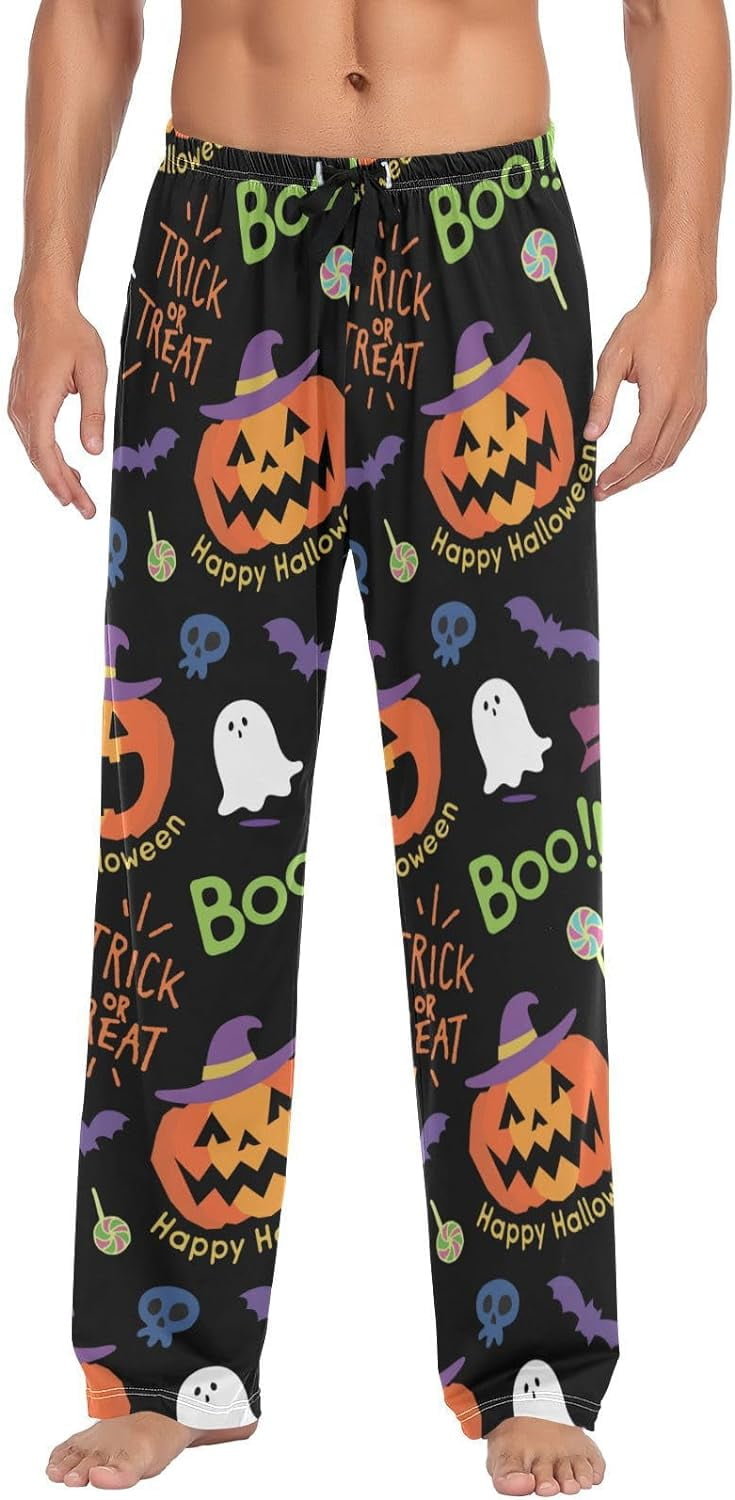 bestwell Funny Halloween Pumpkin Pajama Pants Mens Lounge Pants Super