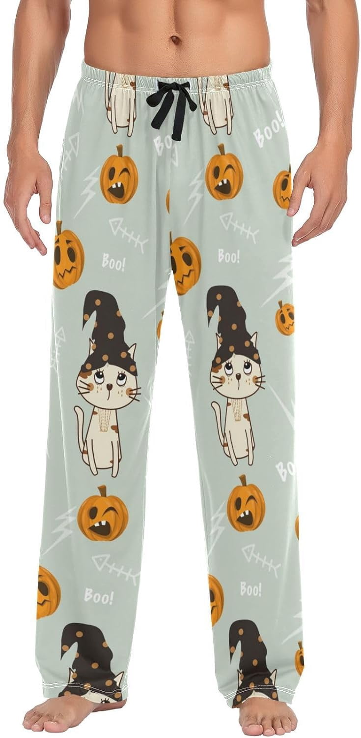 bestwell Halloween Cat Pajama Pants For Men, Men's Separate Bottoms
