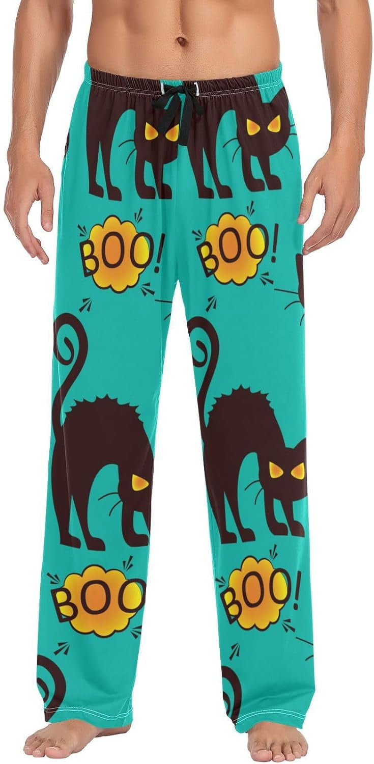 bestwell Halloween Funny Cat Pajama Pants For Men, Men's Separate