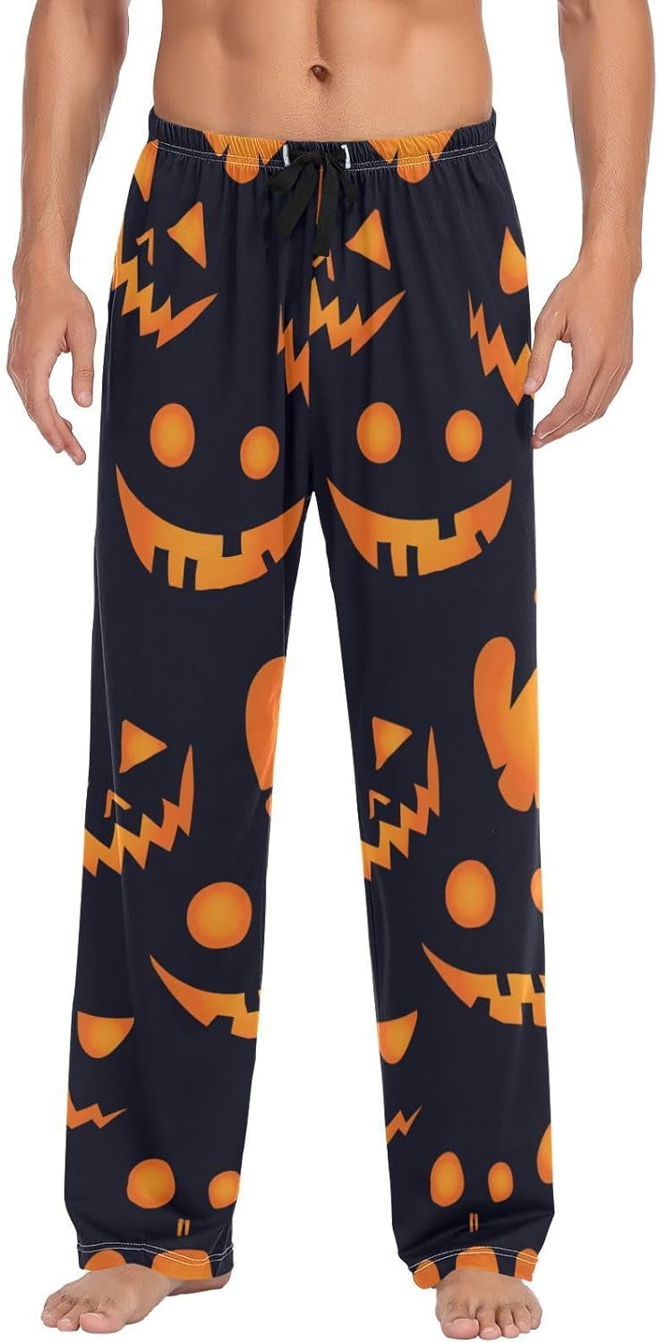 bestwell Halloween Pumpkin Face Pajama Pants Mens Lounge Pants Super