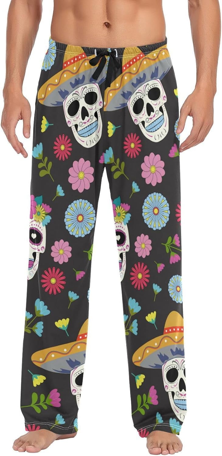 bestwell Halloween Skulls Pajama Pants Mens Lounge Pants Super Soft Men