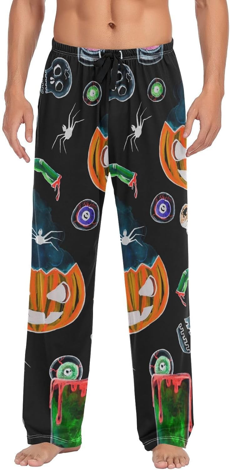 bestwell Halloween Theme Pattern Pajama Pants For Men, Men's Separate ...