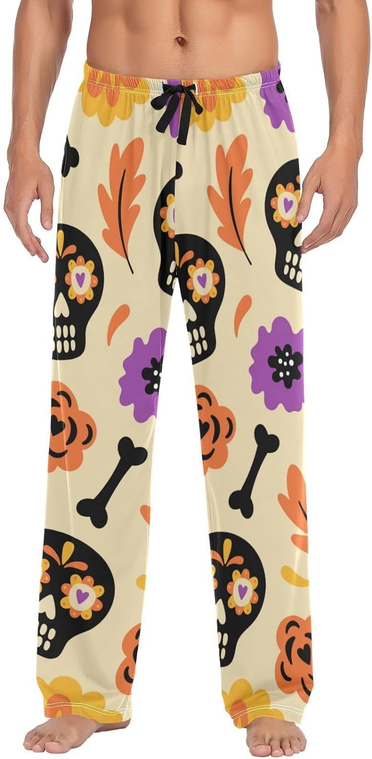 bestwell Happy Halloween Skulls Pajama Pants Mens Lounge Pants Super