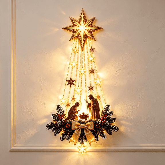 bethlehem star Lighted Star Wall Decor with Warm LED Lights, Indoor Outdoor Christmas Hanging Decoration, Gold Star Holiday Wall Art wall decor