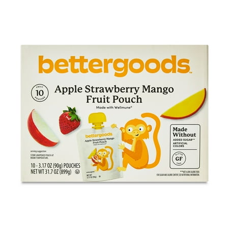 bettergoods Apple Strawberry Mango Fruit Pouches, 3.17 oz, 10 Count