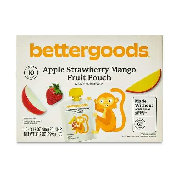 bettergoods Apple Strawberry Mango Fruit Pouches, 3.17 oz, 10 Count