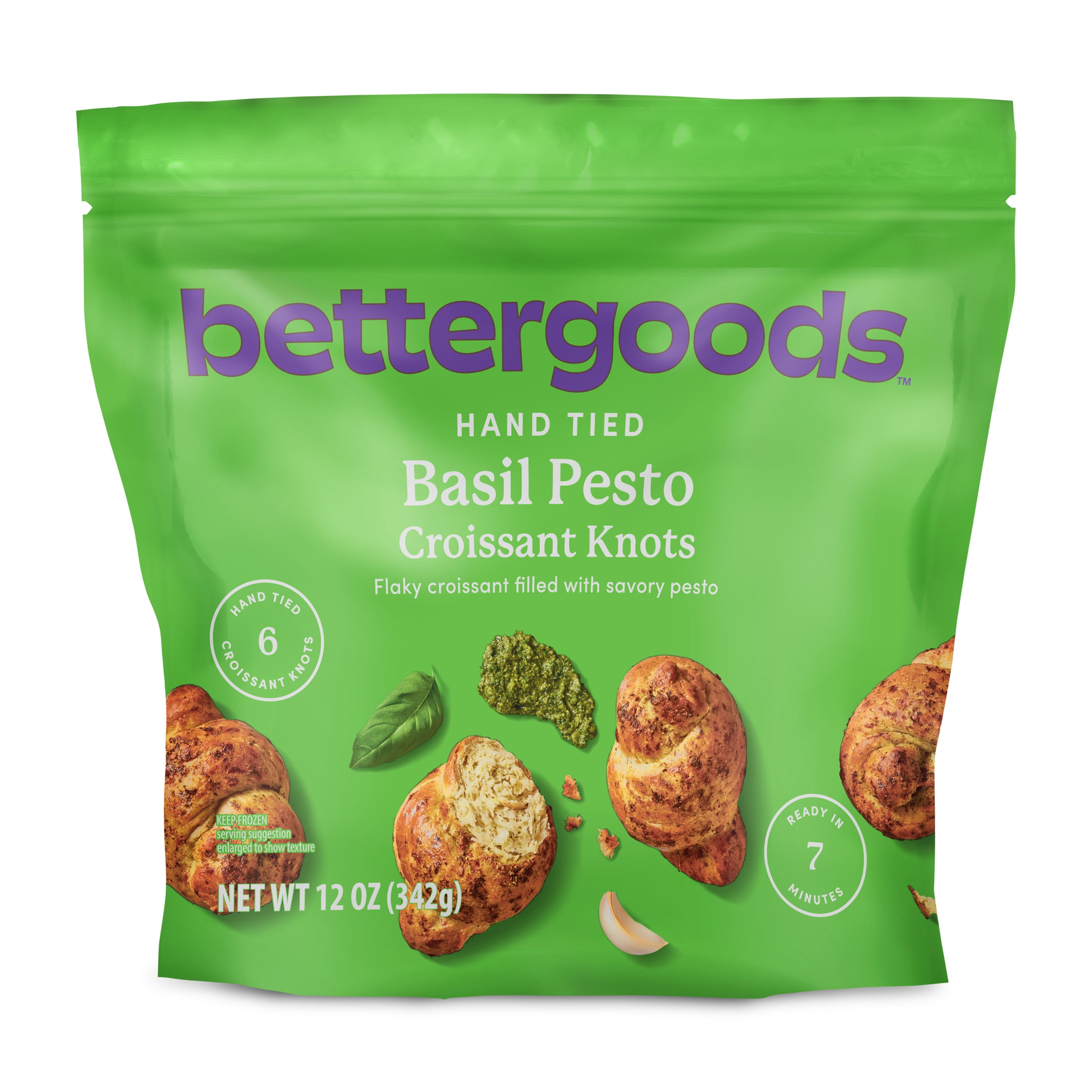 bettergoods Basil Pesto Hand Tied Croissant Knots, Garlic Filled, 12 oz, 6 Count (Frozen)