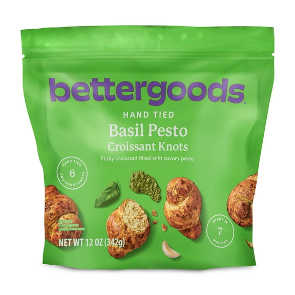 bettergoods Basil Pesto Hand Tied Croissant Knots, Garlic Filled, Baked, 12 oz, 6 Count (Frozen)