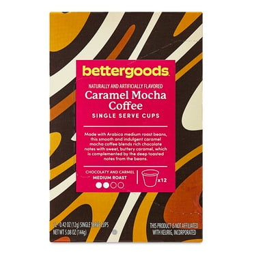 bettergoods Caramel Mocha Flavored Coffee, Medium Roast, Single Serve Cups, 0.42 oz, 12 Count
