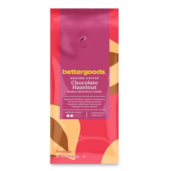 bettergoods Chocolate Hazelnut Flavored Ground Coffee, Medium Roast, 12 oz