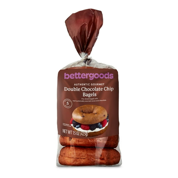 bettergoods Double Chocolate Chip Bagels, 15 oz, 5 Count
